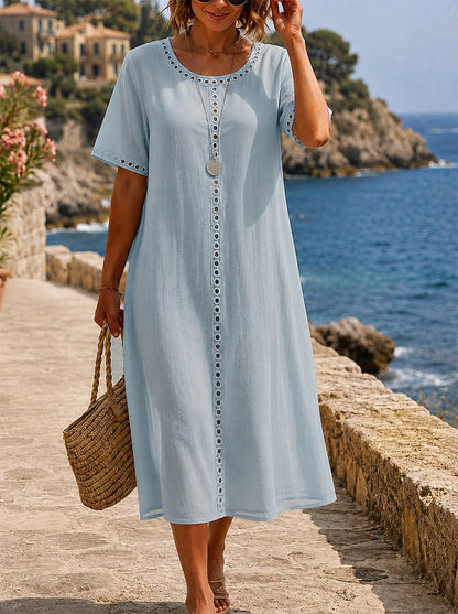 ☀️ Letní speciální nabídka【S-2XL】Elegantní šaty z bavlny a lnu pro pohodlné letní dny – prodyšné, s lichotivým střihem.