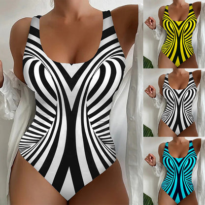 🩱【S~6XL】Sexi pruhované jednodielne plavky 