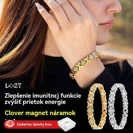 【Kúp 1, získaj 1 zadarmo】Magnetický náramok Clover Diamond - Objavte svoje tajomstvo úľavy od stresu, magnetické posilnenie wellness