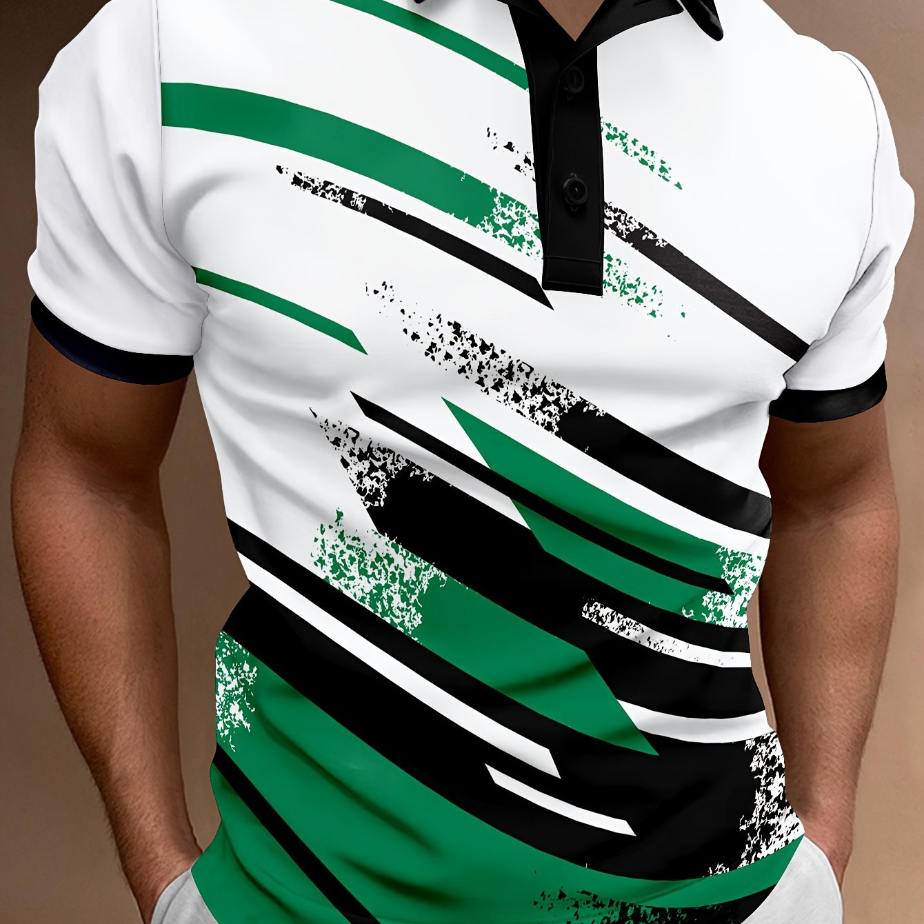 👔【S-6XL】🔥Nowa, modna koszulka POLO z nadrukiem w paski, zapinana na guziki dla mężczyzn
