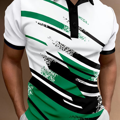 👔【S-6XL】🔥Nowa, modna koszulka POLO z nadrukiem w paski, zapinana na guziki dla mężczyzn