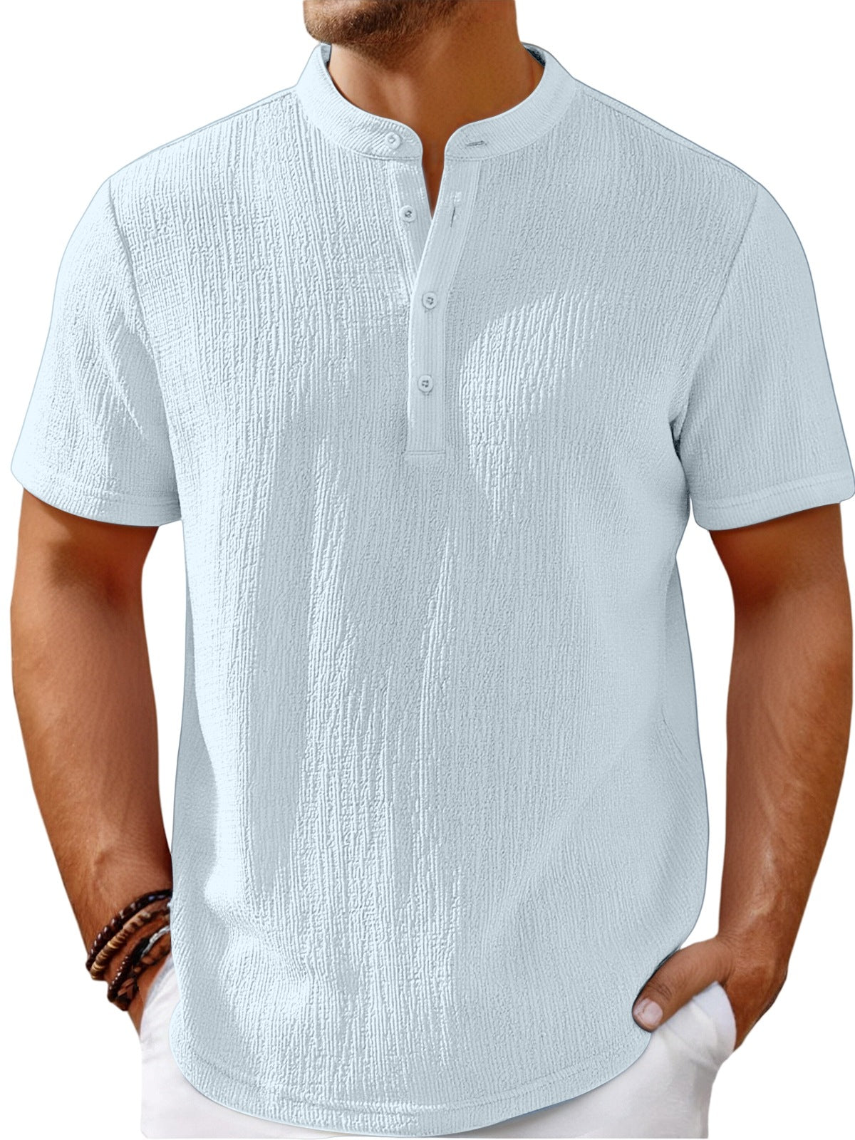 【S-4XL】Látványos textúrájú és henley nyakú férfi póló - kényelmes és stílusos minden napra