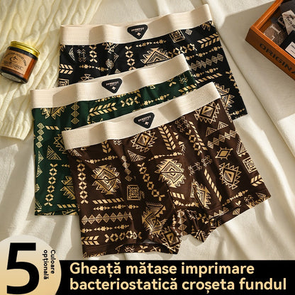 💥💥【1 set de 5 piese】【42-92kg】Lenjerie intimă retro subțire pentru bărbați, vara 2025, boxeri noi, din mătase glacială