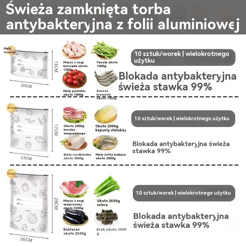 🥩【90 sztuk】Aluminiowa torba spożywcza z zamknięciem strunowym, zapewniająca świeżość i możliwość przechowywania w lodówce w gospodarstwie domowym