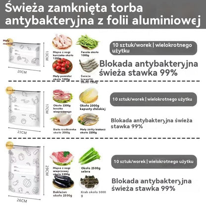 🥩【90 sztuk】Aluminiowa torba spożywcza z zamknięciem strunowym, zapewniająca świeżość i możliwość przechowywania w lodówce w gospodarstwie domowym