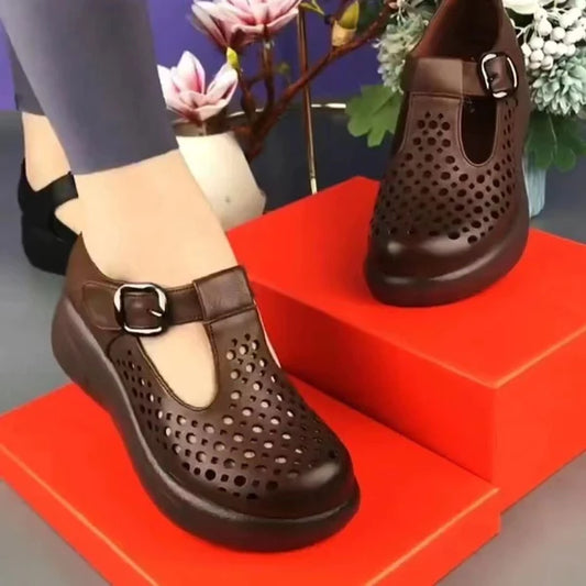 【35-40】2025 nowe modne damskie buty na co dzień z grubą podeszwą ze skóry