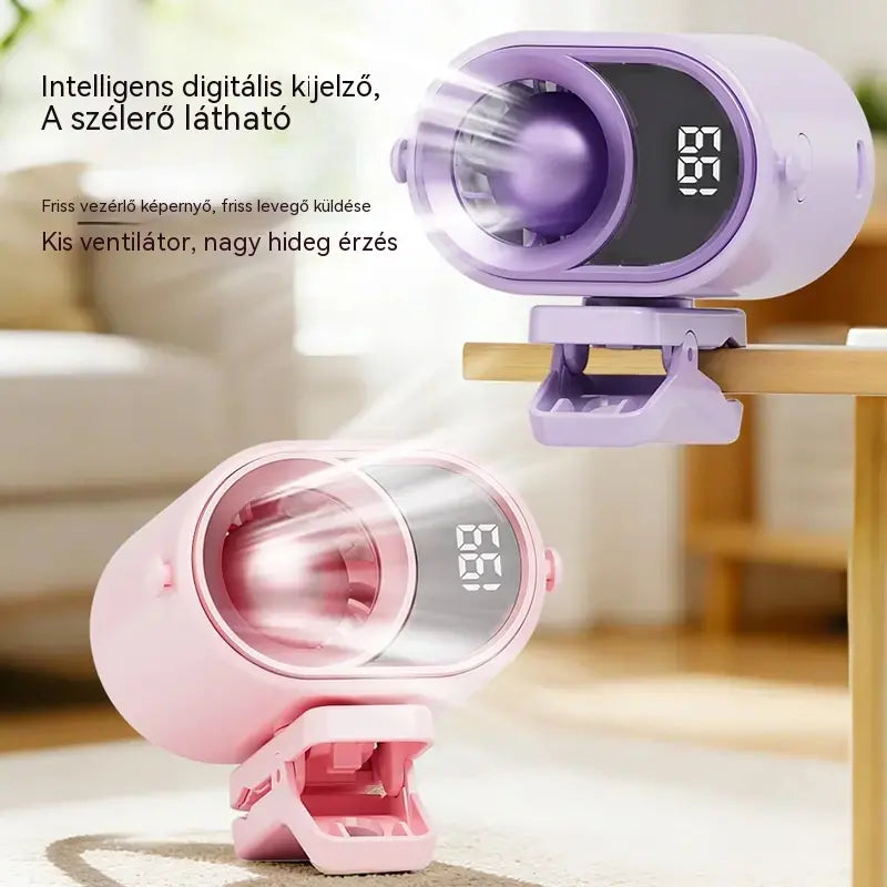 🌀 Kézhasználat nélküli ventilátor LED kijelzővel, beépített csipesszel és 199 állítható sebességfokozattal