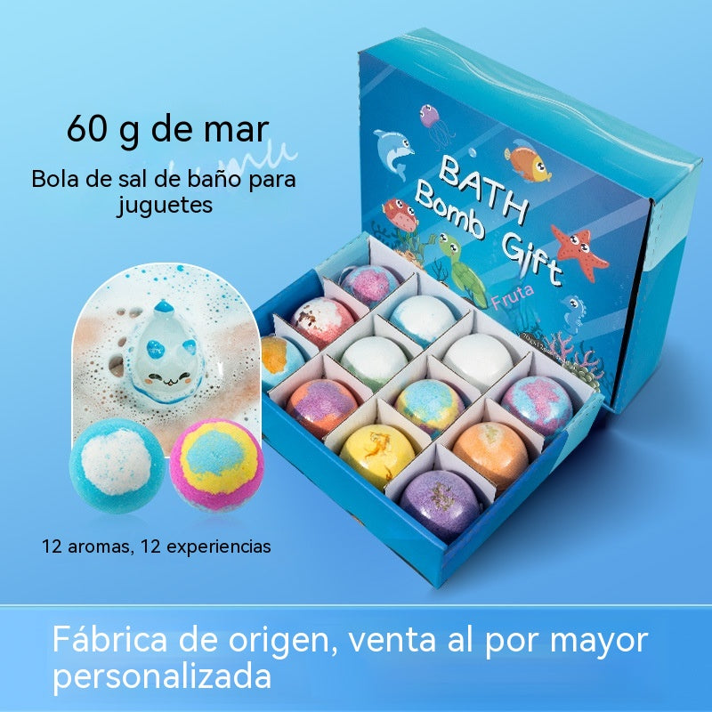 【12 darab 13900 Ft】12 darabos, tengeri állatok formájú fürdősógolyó (60 g/golyó) gyerekeknek.