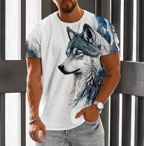 (Za pobraniem)【S-6XL】Modny letni męski T-shirt z nadrukiem Wolf King