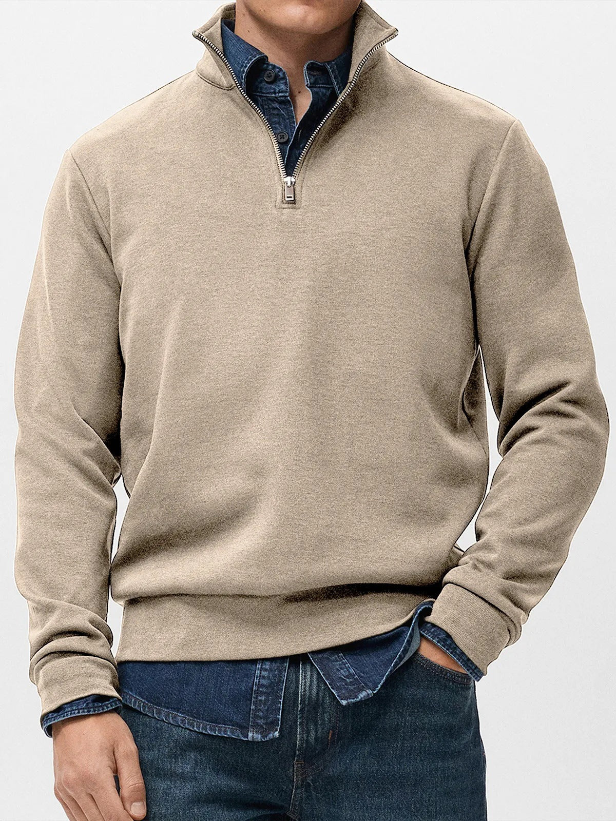 👔【S-5XL】Nowa męska bluza z długim rękawem i stójką, zapinana na suwak