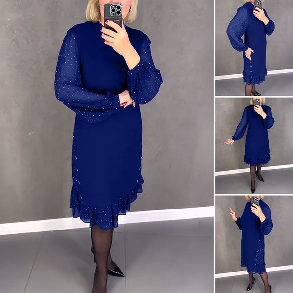 🔥👗【S～5XL】Nové módní ležérní jednobarevné šaty s dlouhým rukávem a širokým volánem
