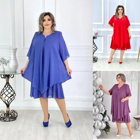 💟【S-5XL】👗【40-120kg】2024 nowa elegancka sukienka z szyfonu