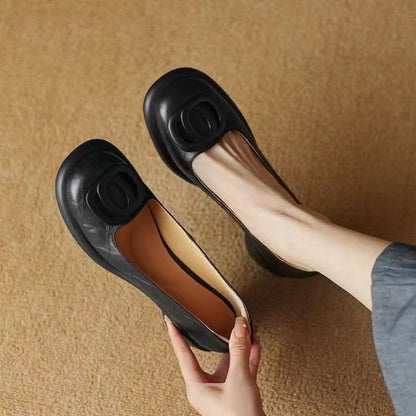 👠【35-40】Nové 5CM univerzálne módne retro topánky s mäkkou podrážkou a hrubým podpätkom, okrúhlou špičkou, z roku 2025 