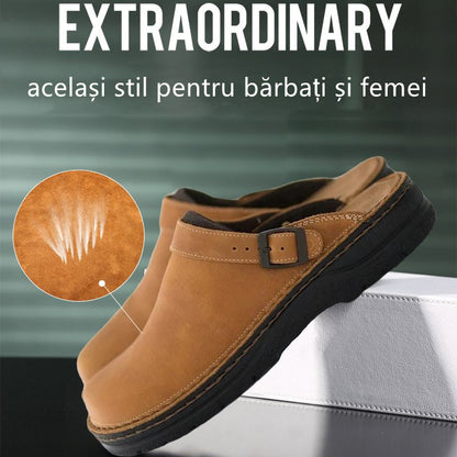 ✨[39-48] Veľká veľkosť😎Kožené papuče s mäkkou podrážkou a okrúhlou špičkou 