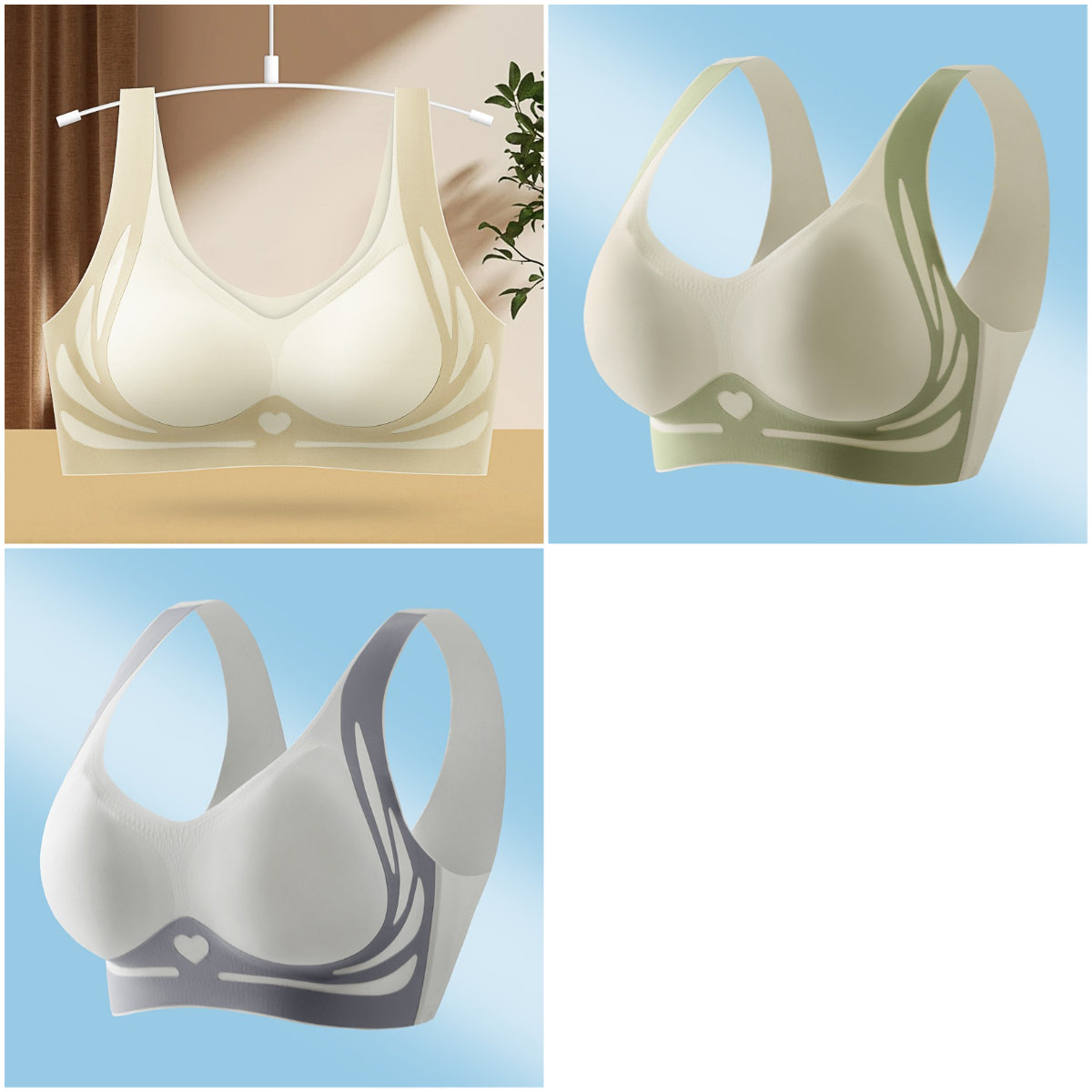 😍【Compra uno y llévate otro gratis】【Paquete de 3】Sujetador de una pieza sin aros para mujer ❤️【40-85 kg】