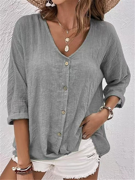 🌸【S-3XL】Voľná ​​košeľa s výstrihom do V 