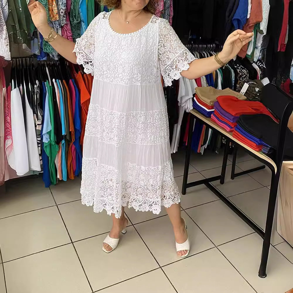 【Compra uno y llévate otro gratis】 [S-5XL] Nuevo vestido tipo camiseta de manga corta 2026, estilo encaje con cuello redondo. [40-120 kg]
