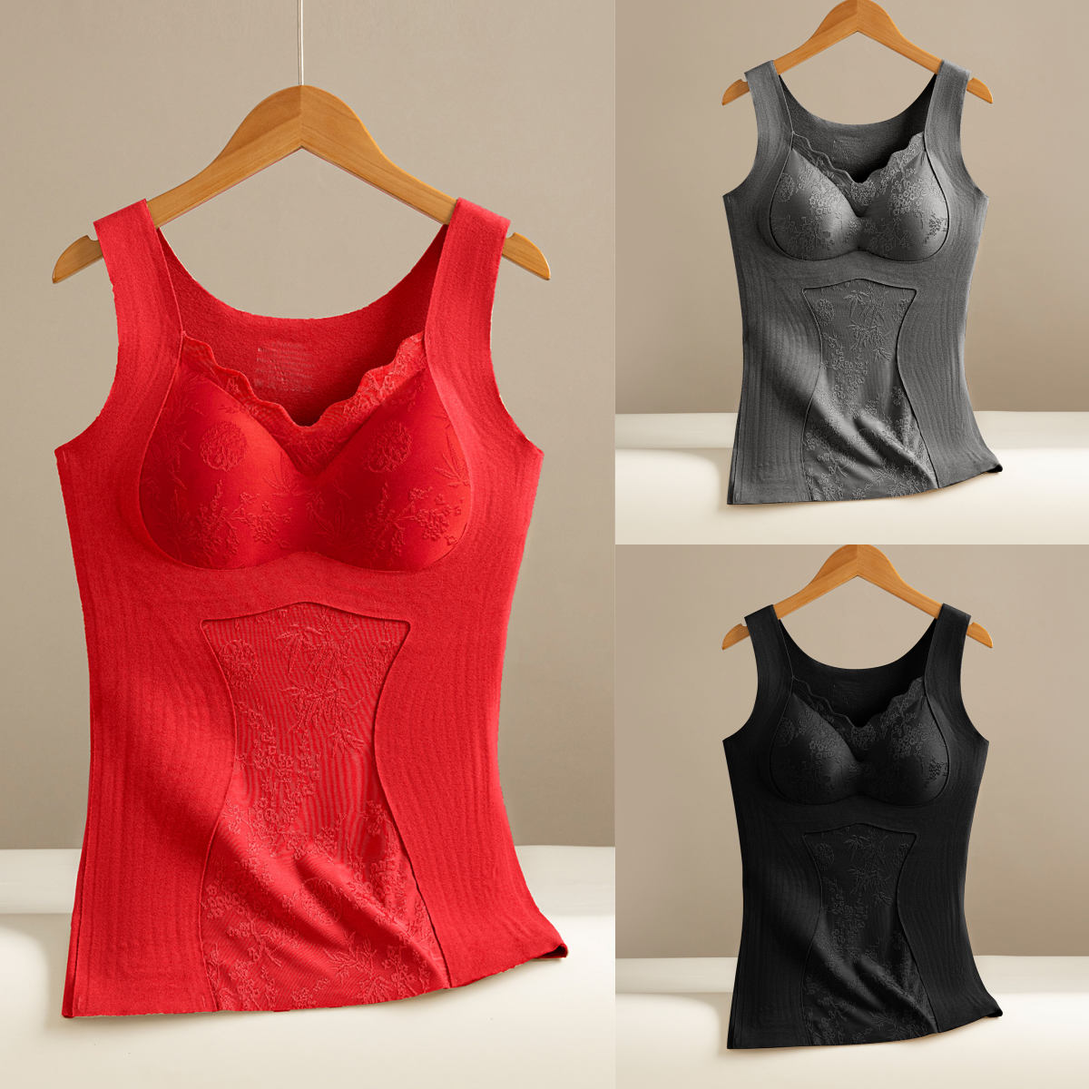 🔥【Zestaw 3 sztuk】❤️【40-100 kg】Biustonosz z koronką z puchu gęsiego na jesień/zimę, z pięknym wzorem na plecach, unosi i podtrzymuje piersi, zapobiega ich opadaniu✅