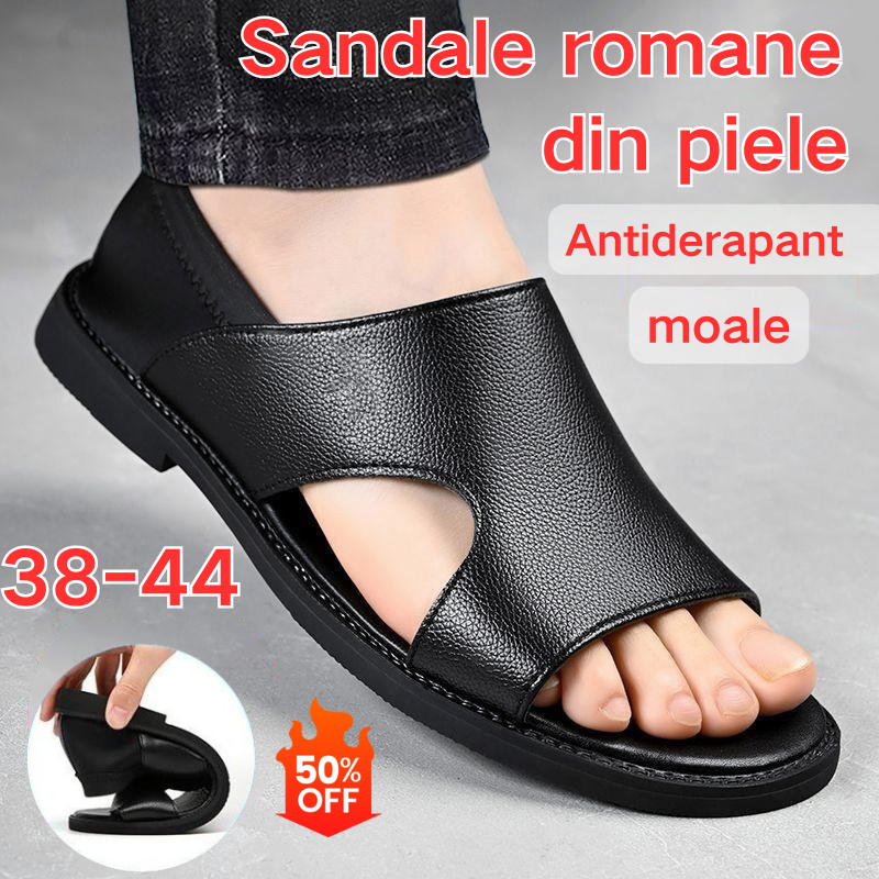 【38-44】2025 Vară Sandale Bărbați Piele de vacă Respirabil Hollow Anti-alunecare Casual