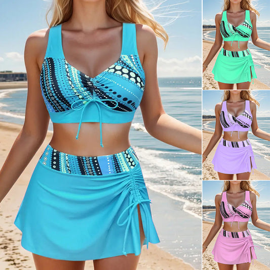 👙【S-2XL】Wygodny dwuczęściowy kostium kąpielowy z nadrukiem i kokardkami