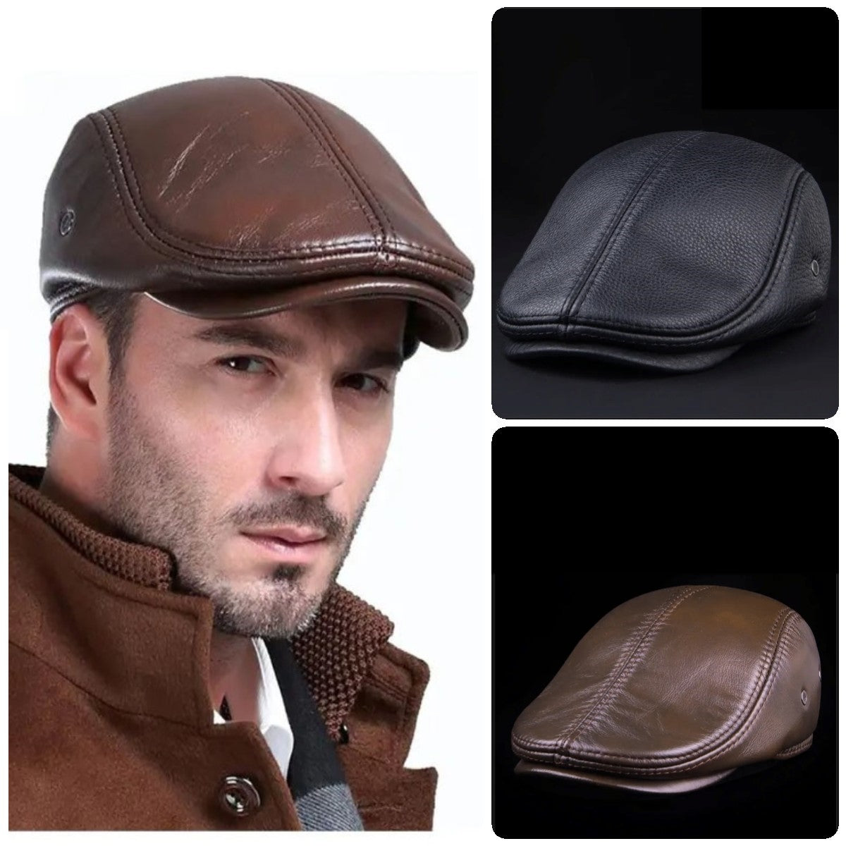 🔥🧢Pánska outdoorová kožená čiapka, pánska zimná baretka s teplými klapkami na uši