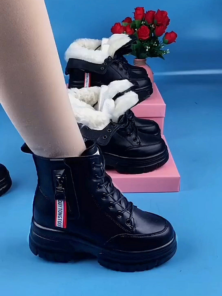 ❄️🥾【35-40】Nowe grube pluszowe buty zimowe z prawdziwej skóry na grubej podeszwie z wysokiej jakości bawełny.
