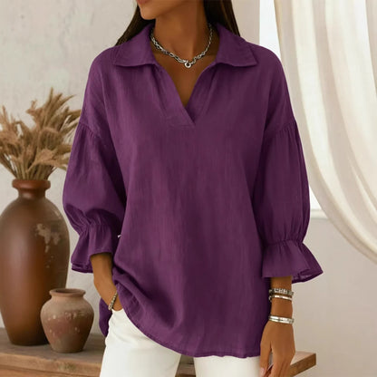 🌺🌱Nowość na wiosnę 2026 r. | Luźny krój | Bluzka damska z kołnierzykiem i długim rękawem w jednolitym kolorze