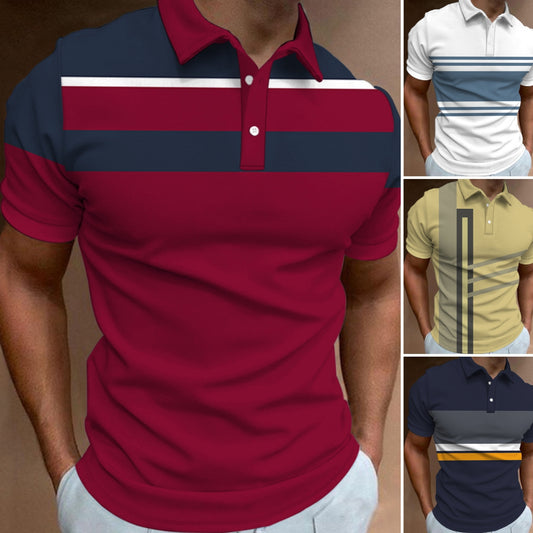 👔【S-6XL】🔥Męska nowa letnia koszulka POLO w paski z nadrukiem 3D
