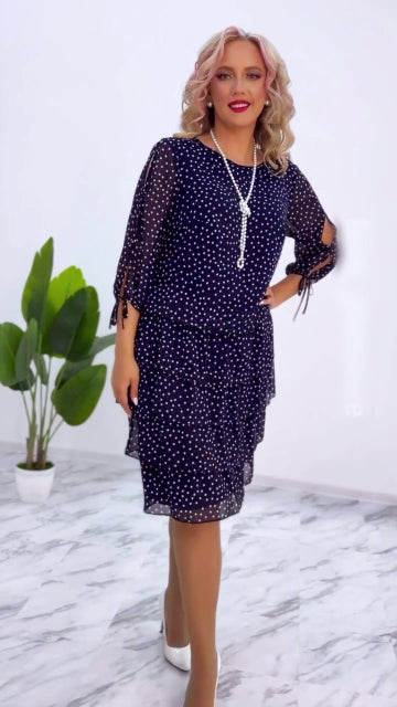 🥰【S-5XL】 Nové elegantné voľné bodkované šaty 