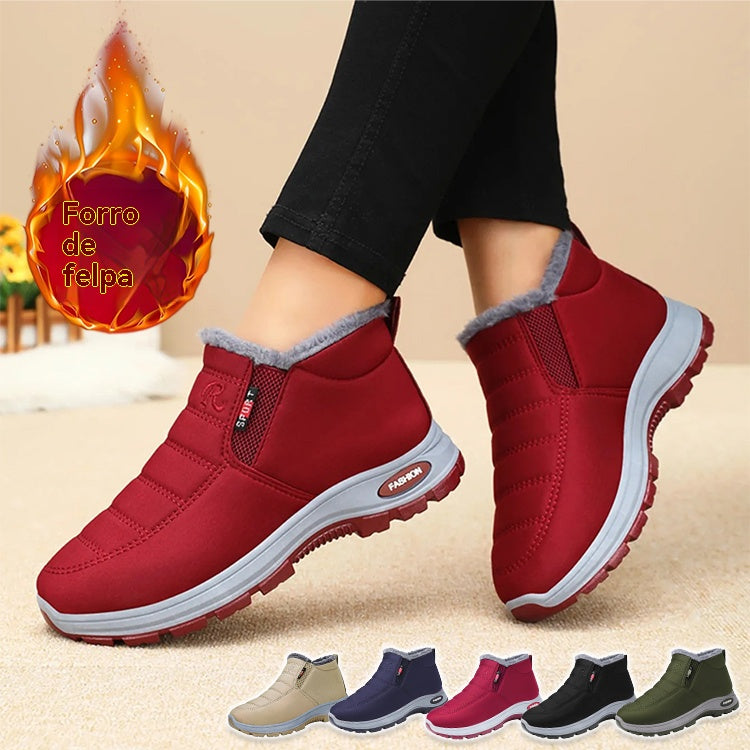 👢【36-41】Botas de algodón para mujer, tallas grandes/Botas de algodón cálidas y resistentes al frío para personas de mediana edad y mayores/Botas de nieve de ante grueso, botas de suela alta para mujer