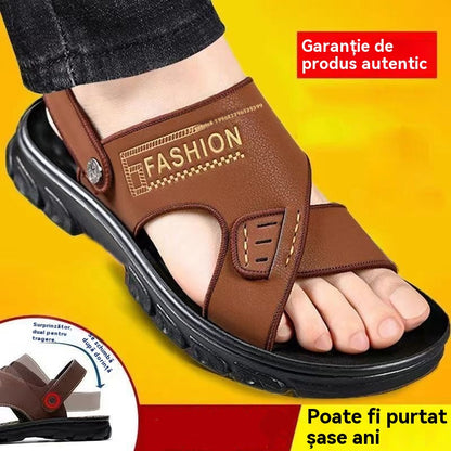 🐂【38-47】Sandale de plajă noi din piele cu talpă groasă pentru bărbați
