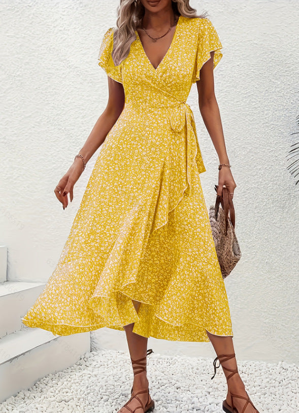 🔥 Ostatni dzień wyprzedaży – 50% zniżki! 【S-2XL】Letnia sukienka w kwiaty z dekoltem w serek – wysmuklający krój, przewiewna i wygodna, pasuje na wiele okazji.