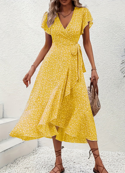 🔥 Ostatni dzień wyprzedaży – 50% zniżki! 【S-2XL】Letnia sukienka w kwiaty z dekoltem w serek – wysmuklający krój, przewiewna i wygodna, pasuje na wiele okazji.