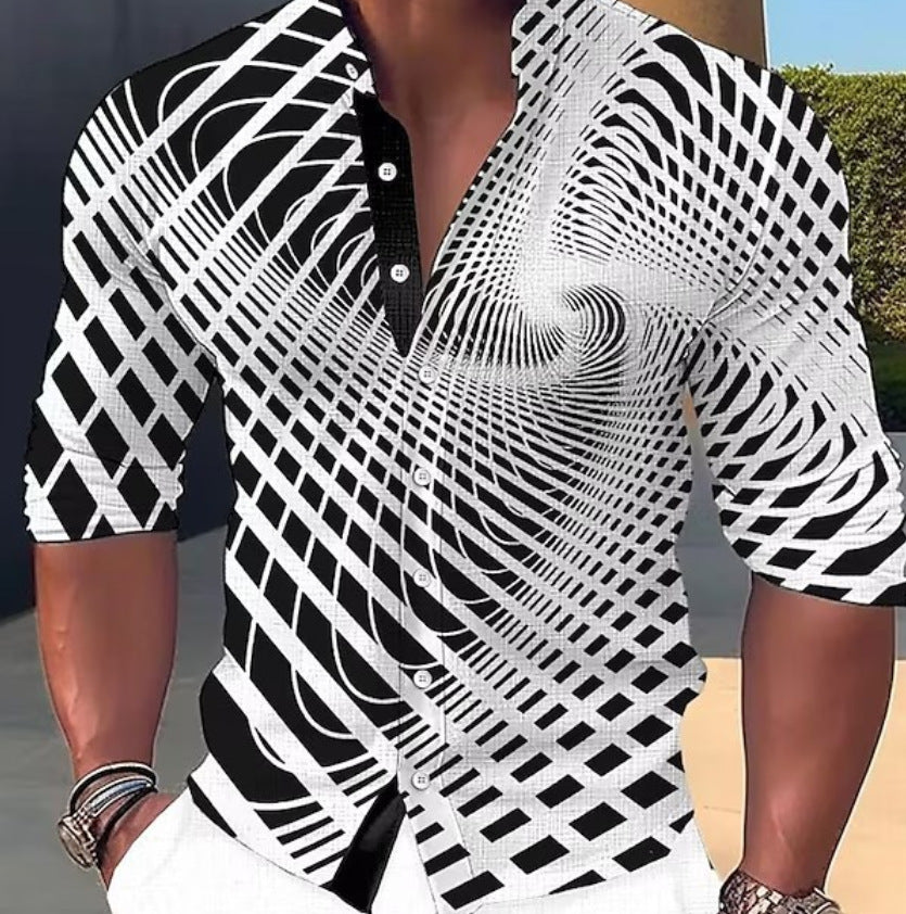 👔【S-6XL】 3D geometrikus mintás férfi ing