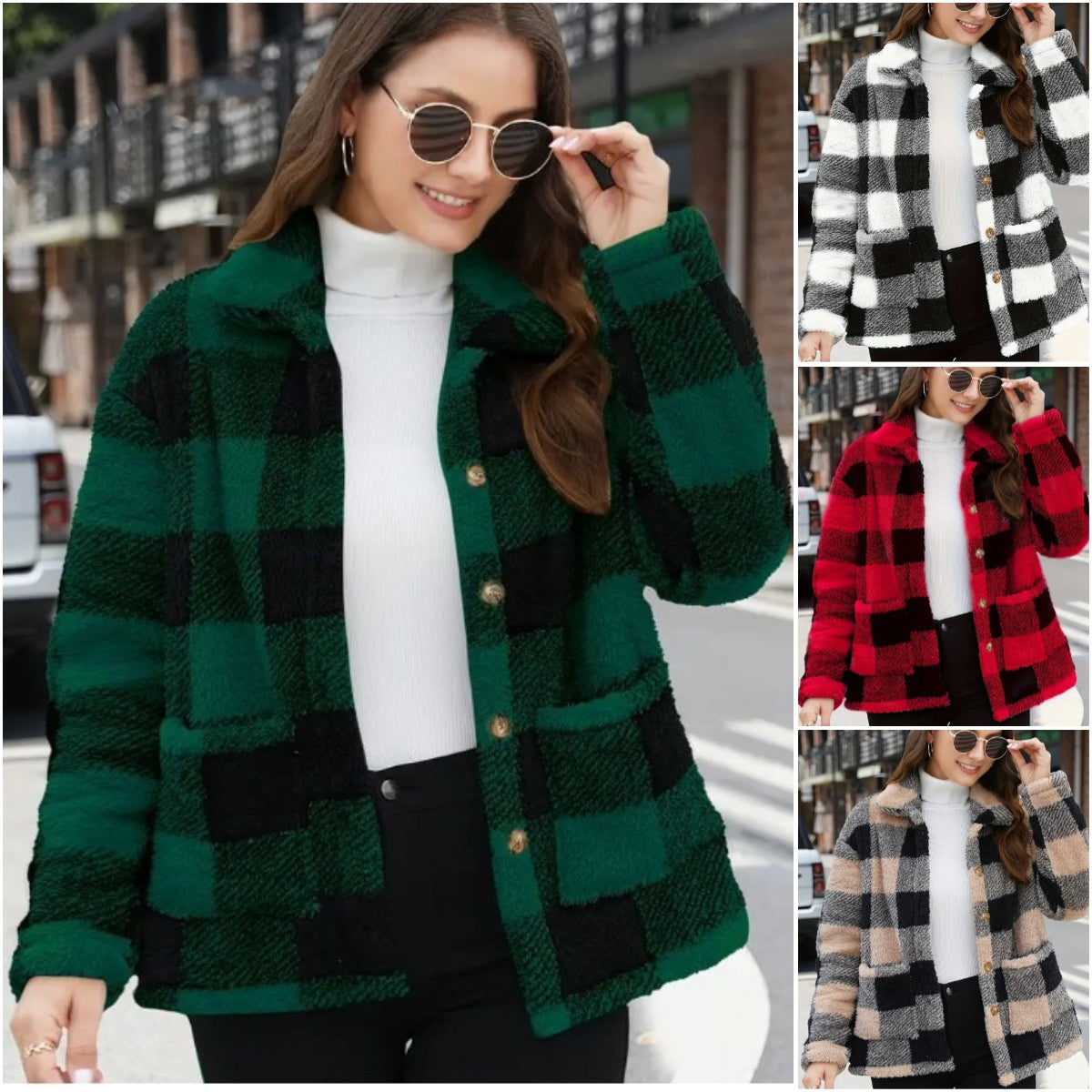 🔥【S-5XL】🐏2025 Nowa damska kurtka casualowa w kratę z pluszu