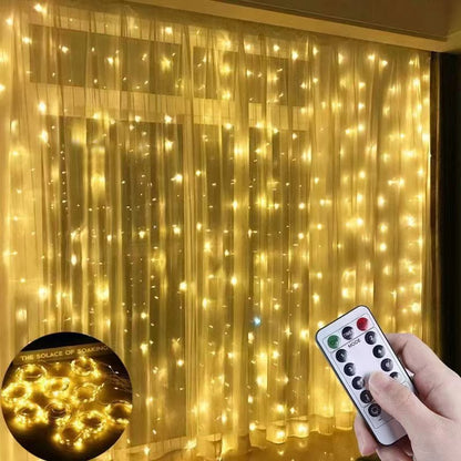 【3*3m】💡✨Cortinas de luces LED, luces decorativas ambientales con control remoto USB, decoración navideña para el dormitorio