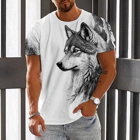 (Za pobraniem)【S-6XL】Modny letni męski T-shirt z nadrukiem Wolf King