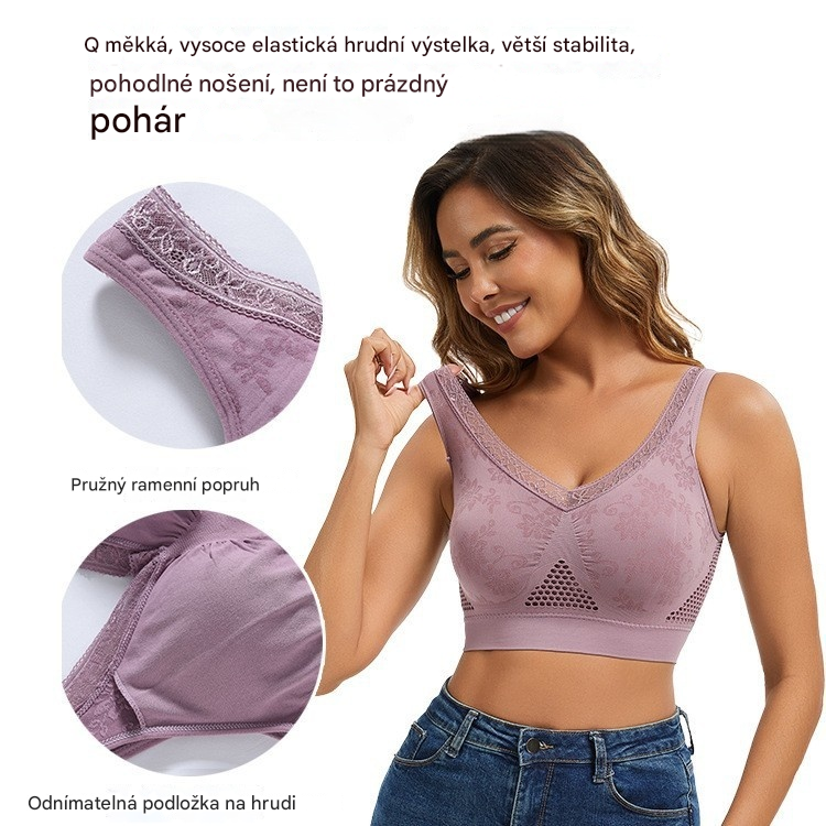 💕【40-120 kg】【balení po 3 kusech】✨Dámská krajková podprsenka bez kostic, vysoká opora