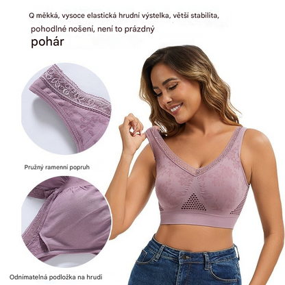 💕【40-120 kg】【balení po 3 kusech】✨Dámská krajková podprsenka bez kostic, vysoká opora