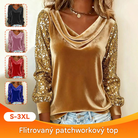 🔥【S-3XL】Dámska módna zamatová košeľa, rolák, dlhé rukávy s flitrami🔥