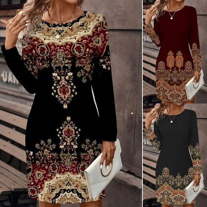 🔥🥰【S-3XL】Wiosenne nowości | Okrągły dekolt, długi rękaw | Sukienka z nadrukiem