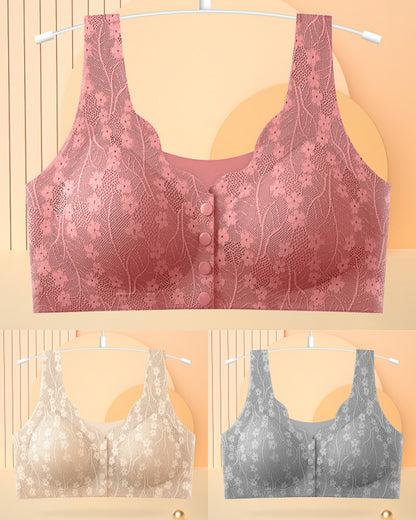 😍【Kup 3 sztuki, 3 sztuki otrzymasz gratis】【40-100KG】Damski, bezprzewodowy, koronkowy biustonosz zapinany z przodu,Ostatni dzień - 49% zniżki