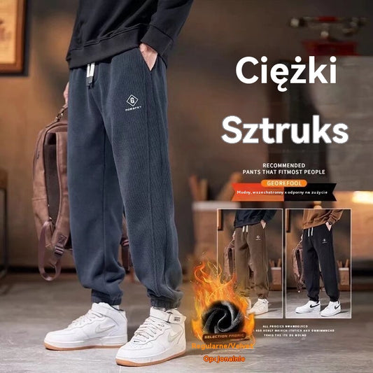 【M-5XL】Męskie, jesienno-zimowe, nowe, luźne spodnie polarowe w dużych rozmiarach