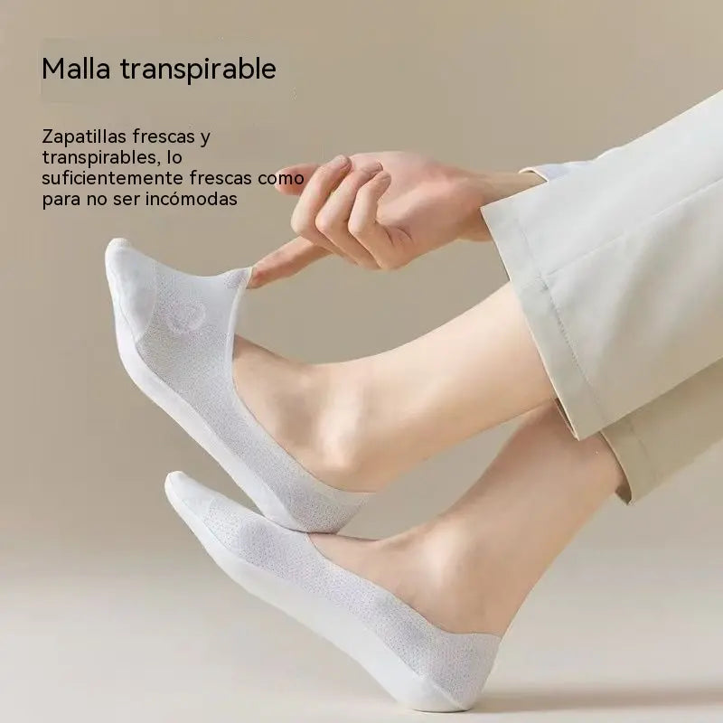 【Compra 4 y llévate 4 gratis】🧦Calcetines cortos invisibles de malla de seda helada transpirables y absorbentes de sudor para verano, antideslizantes y de corte bajo.