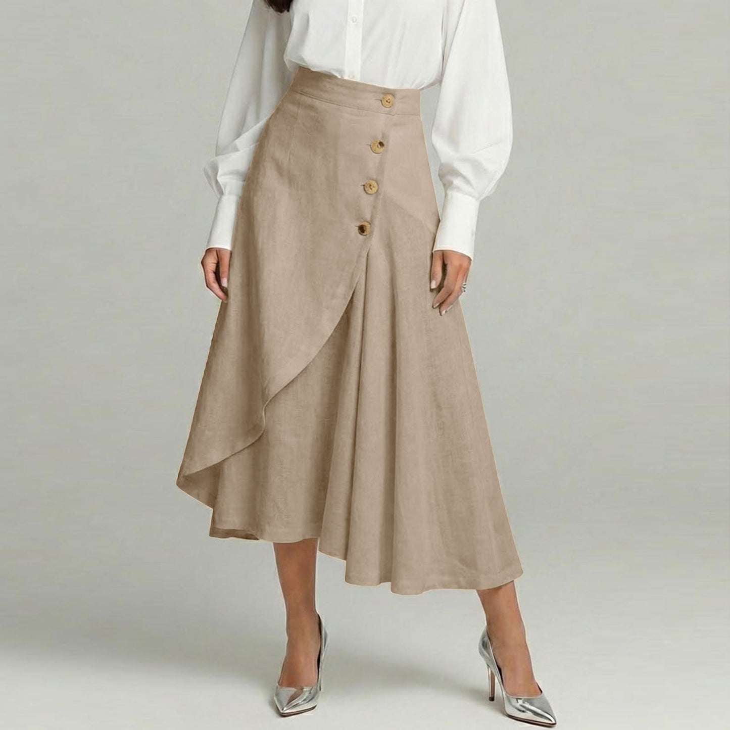 【S-3XL】Nueva falda midi elegante plisada de talle alto de algodón y lino, nueva colección 2026
