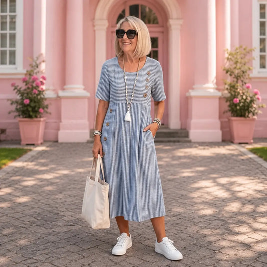 👗🏕️【Kup jeden, a drugi dostaniesz gratis】【Rozmiary S-2XL】Lekka i przewiewna sukienka midi w paski