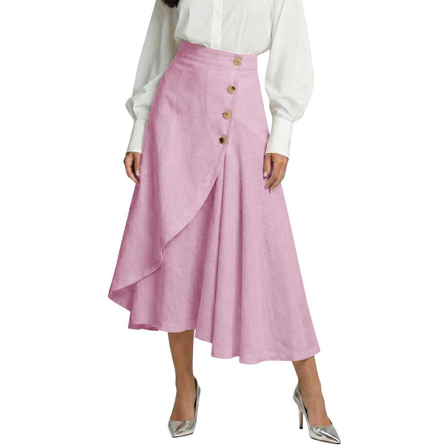 【S-3XL】Nueva falda midi elegante plisada de talle alto de algodón y lino, nueva colección 2026