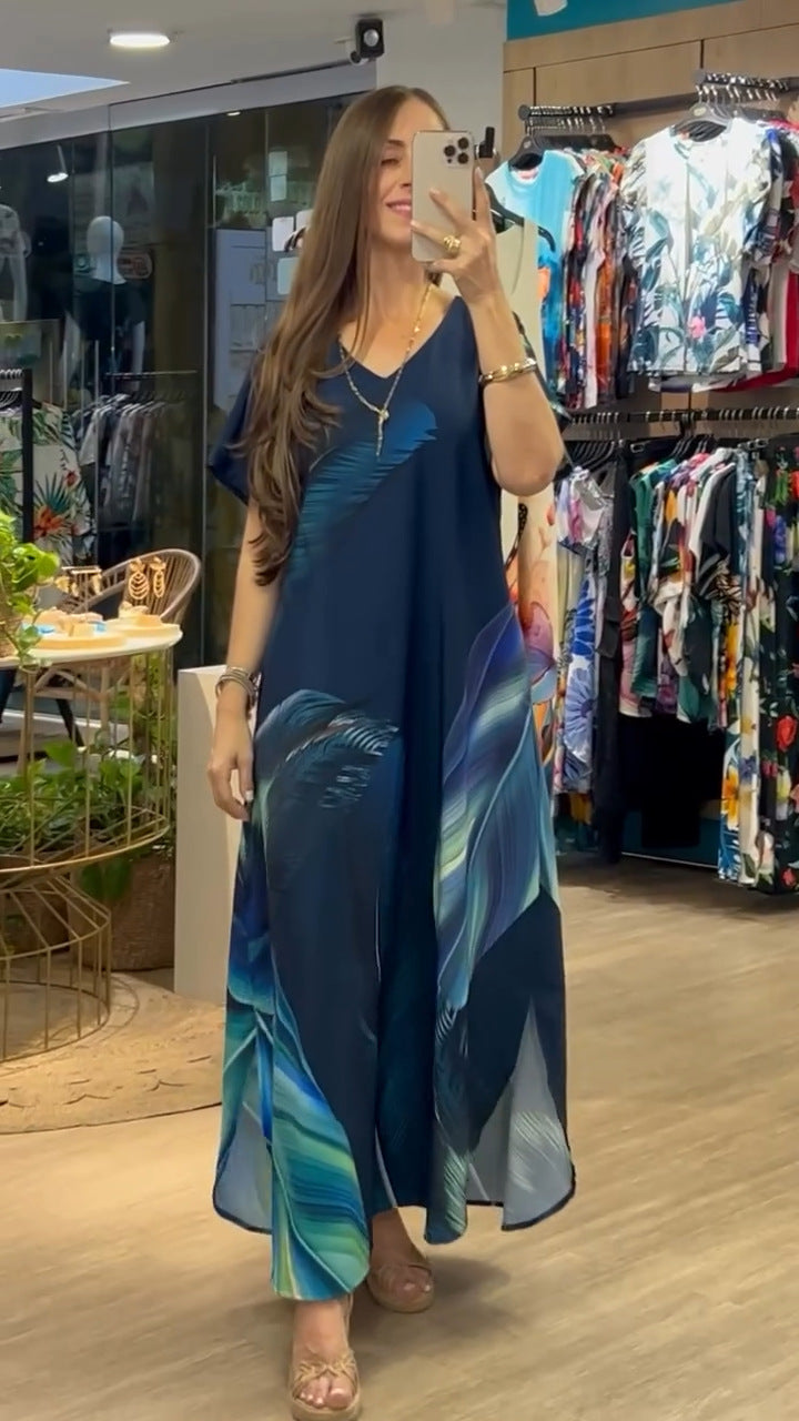 [S-5XL] Rochie vaporoasă cu imprimeu, din bumbac și mătase naturală – Elegantă, lejeră și avantajoasă pentru siluetă