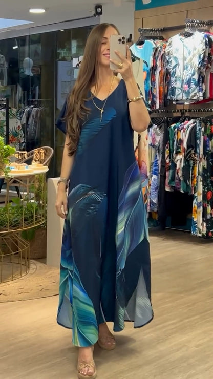 [S-5XL] Rochie vaporoasă cu imprimeu, din bumbac și mătase naturală – Elegantă, lejeră și avantajoasă pentru siluetă
