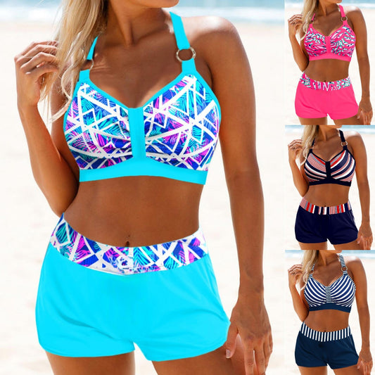 🌈【Bestseller 🏆】(S-5XL)Nový model plus size bikiny, dvoudílné plavky s barevnými pruhy a potisky